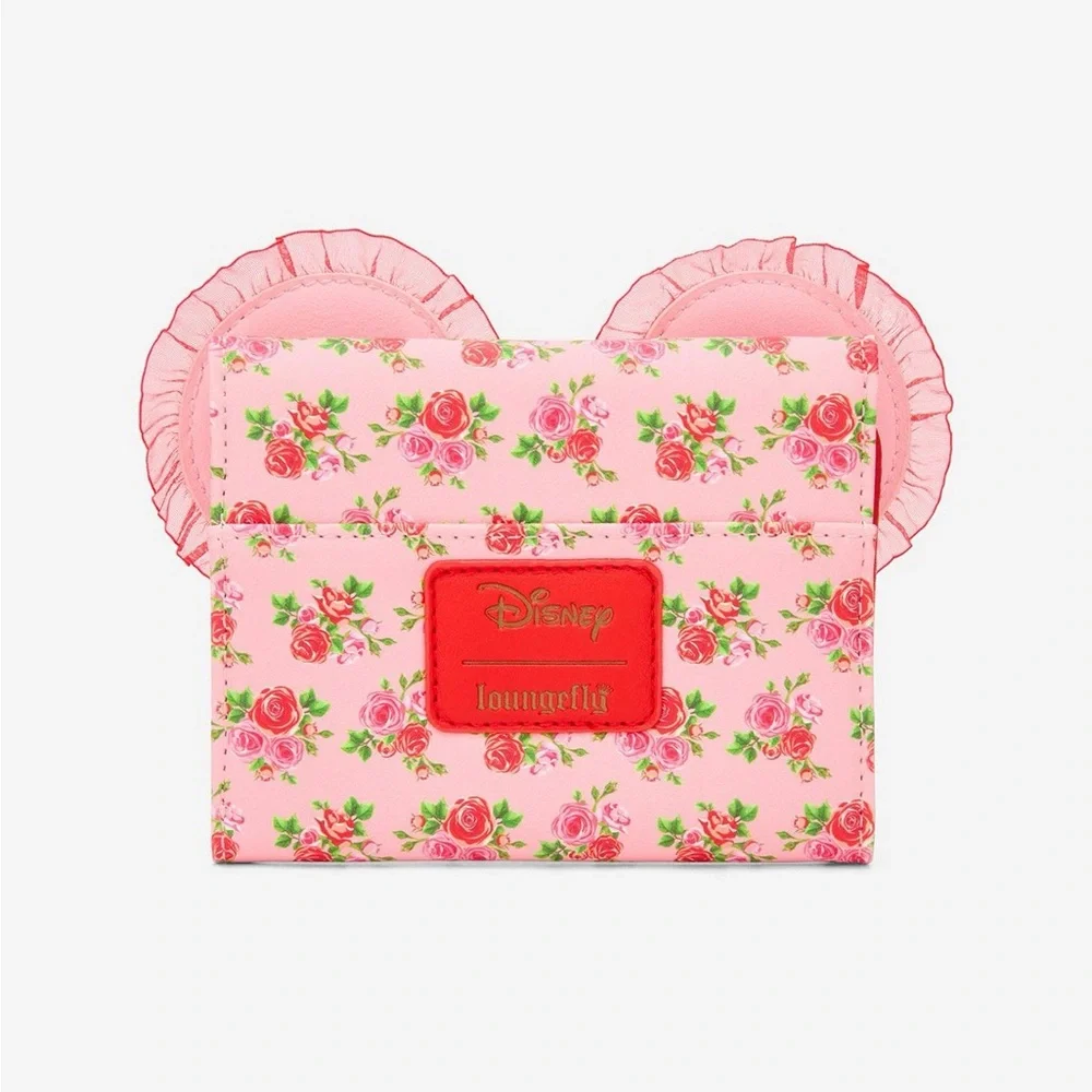 Disney Loungefly Disney Minnie Mouse Pink & Red Roses with Mini Flap Wallet - Picture 7 of 10